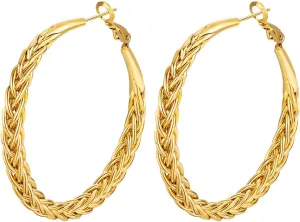Twisted Hooop Earrings for Women - 14k Gold Plated with 925 Sterling Silver Post Lightweight&Hypoallergenic Large Thick Hoop Earrings Jewelry for Women