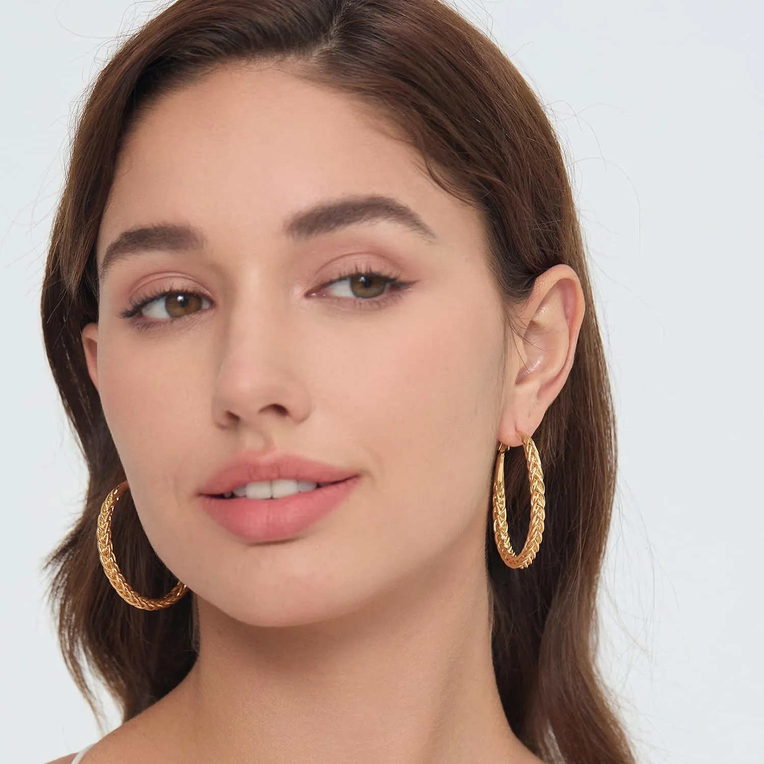 Twisted Hooop Earrings for Women - 14k Gold Plated with 925 Sterling Silver Post Lightweight&Hypoallergenic Large Thick Hoop Earrings Jewelry for Women