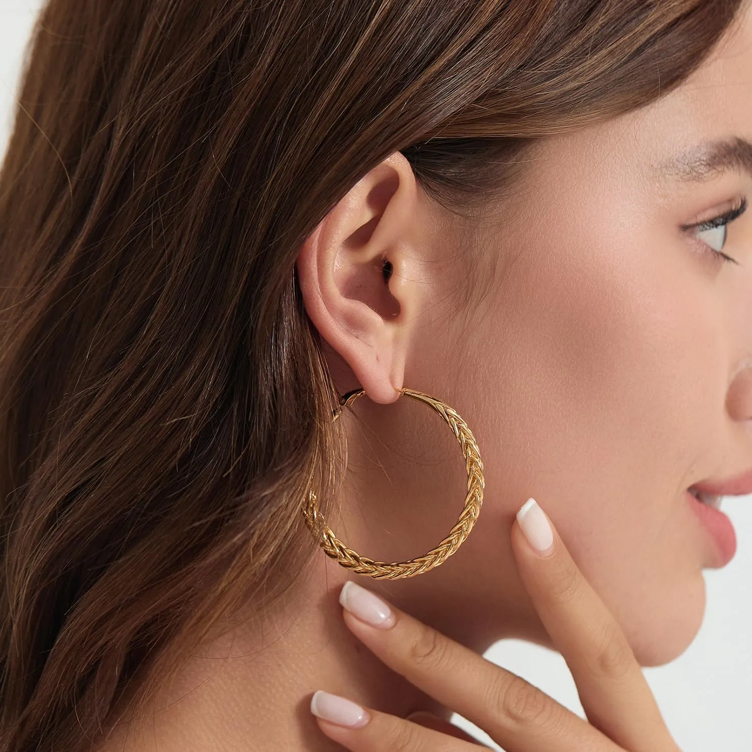 Twisted Hooop Earrings for Women - 14k Gold Plated with 925 Sterling Silver Post Lightweight&Hypoallergenic Large Thick Hoop Earrings Jewelry for Women