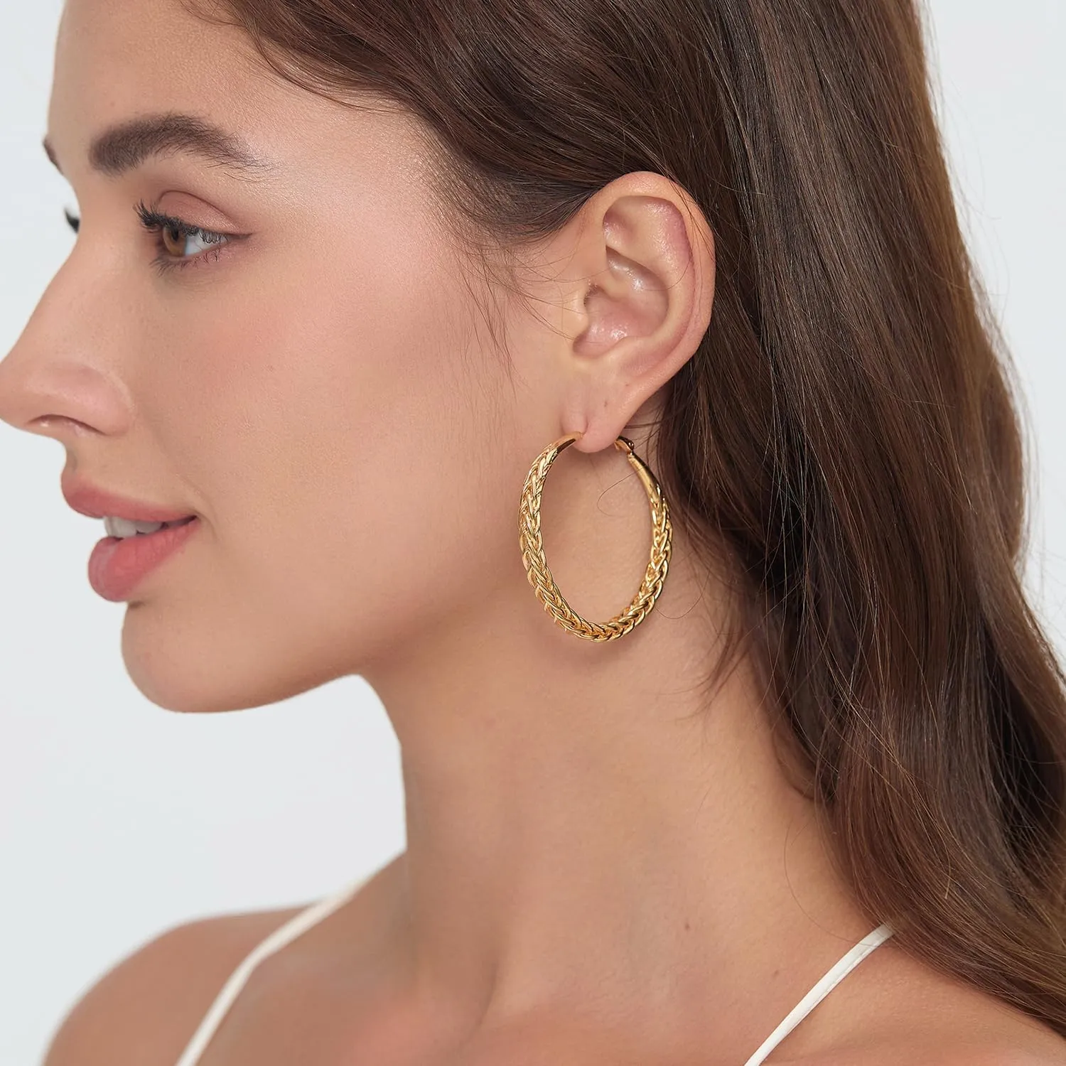 Twisted Hooop Earrings for Women - 14k Gold Plated with 925 Sterling Silver Post Lightweight&Hypoallergenic Large Thick Hoop Earrings Jewelry for Women