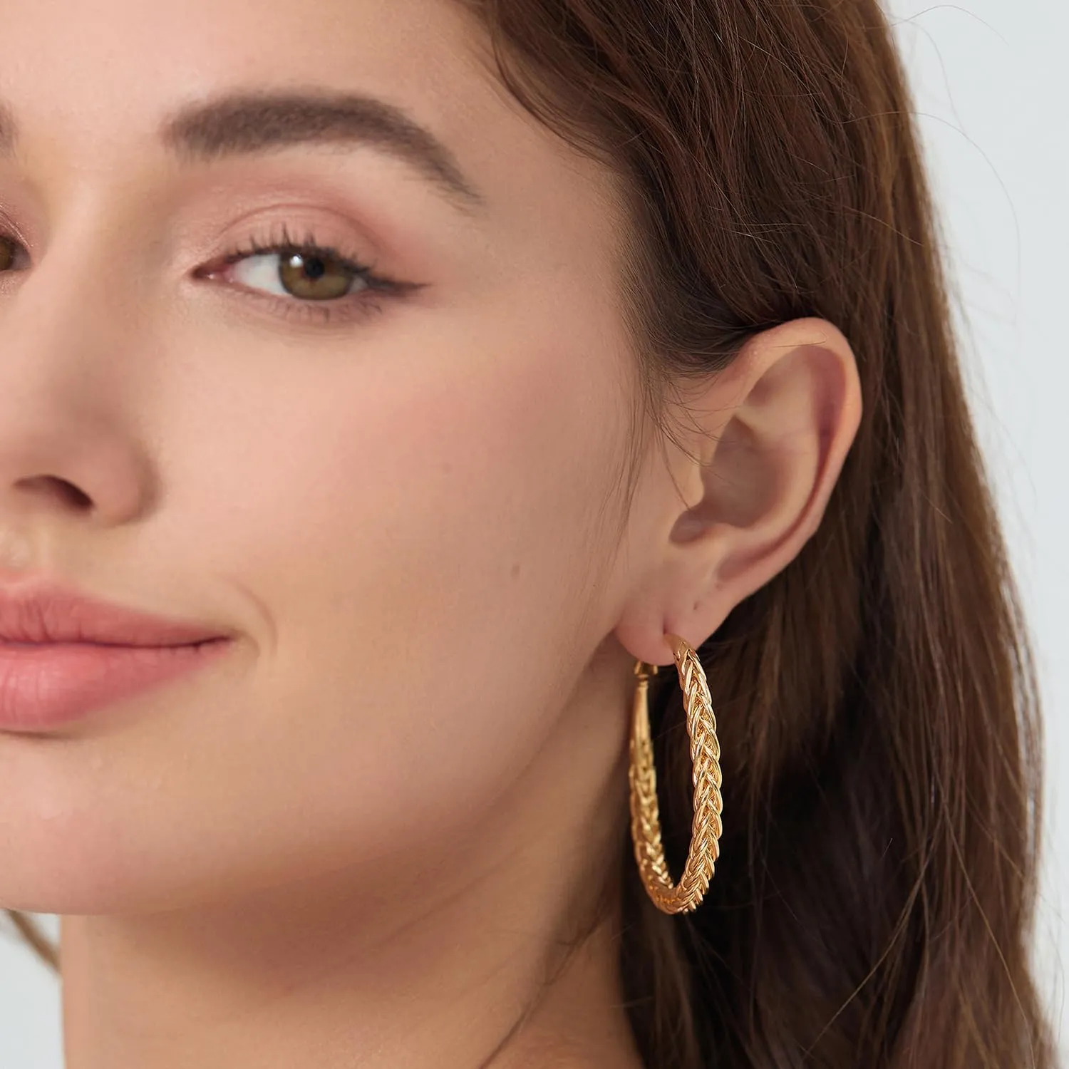 Twisted Hooop Earrings for Women - 14k Gold Plated with 925 Sterling Silver Post Lightweight&Hypoallergenic Large Thick Hoop Earrings Jewelry for Women