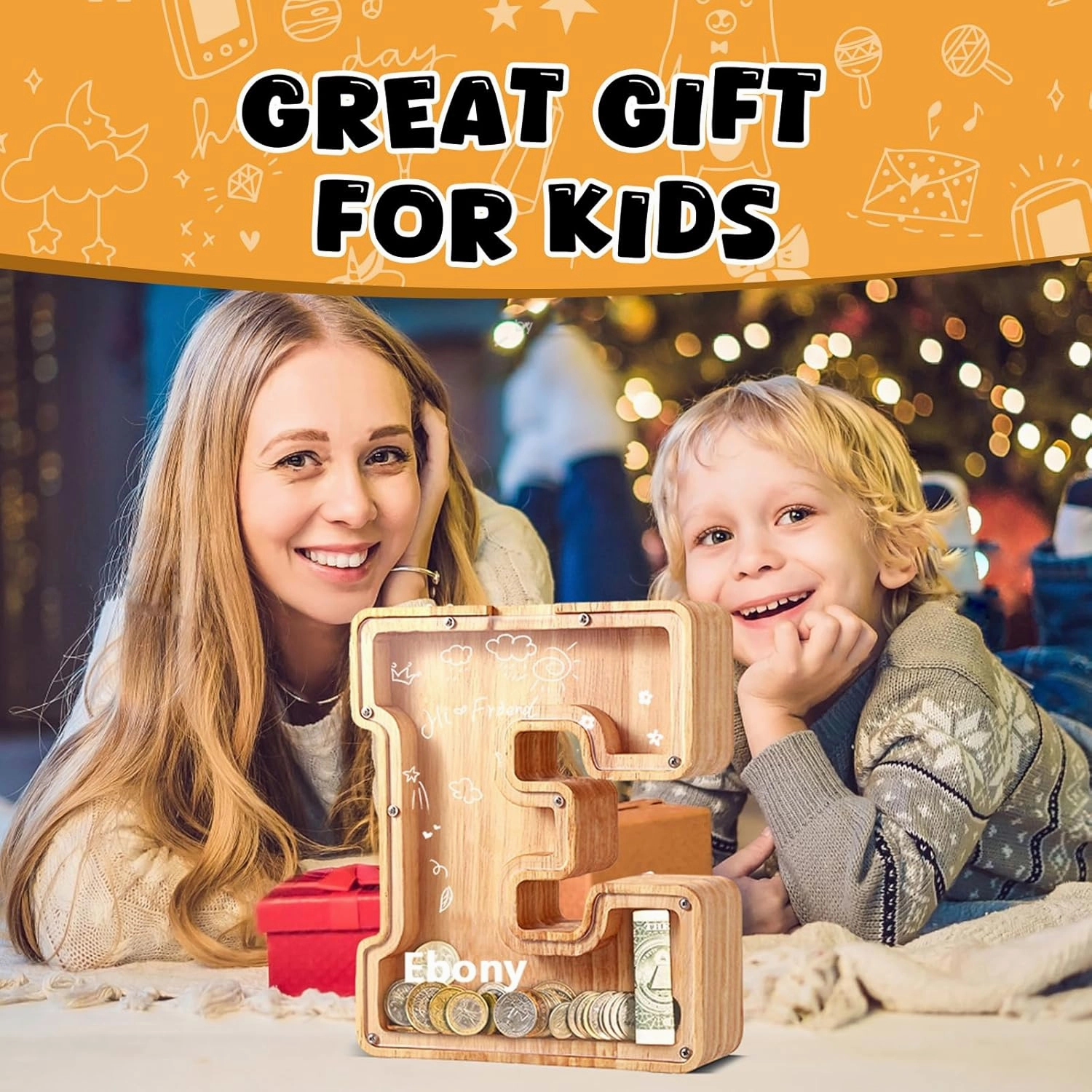 UBeesize Large Piggy Banks Twenty-Six English Alphabet Letter for Boys Girls, Wooden Personalized Bills and Coins Bank Money Box,DIY Name Birthday Gift,Bedroom Living Room Decoration(N)