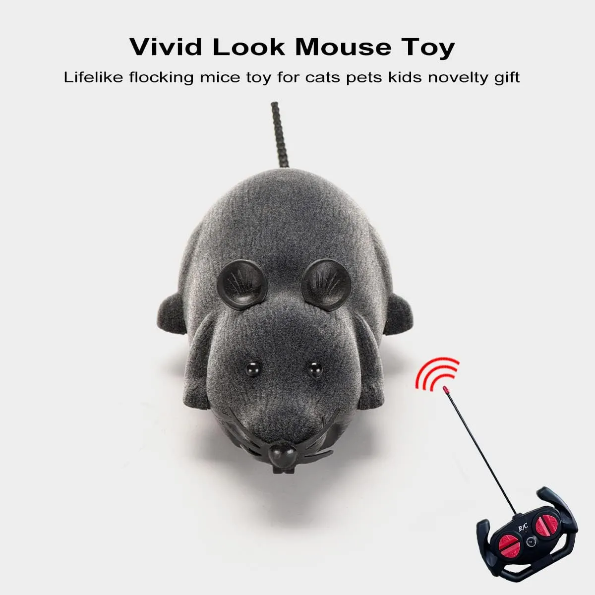 Ufurty Remote Control Mouse Cat Toy, Greatstar Wireless Electronic RC Mouse Rat Pet Toy Running Wheel Plush Rat Chasing Prank Toy for Cats Dogs Pets Kids Novelty Gift (Grey)