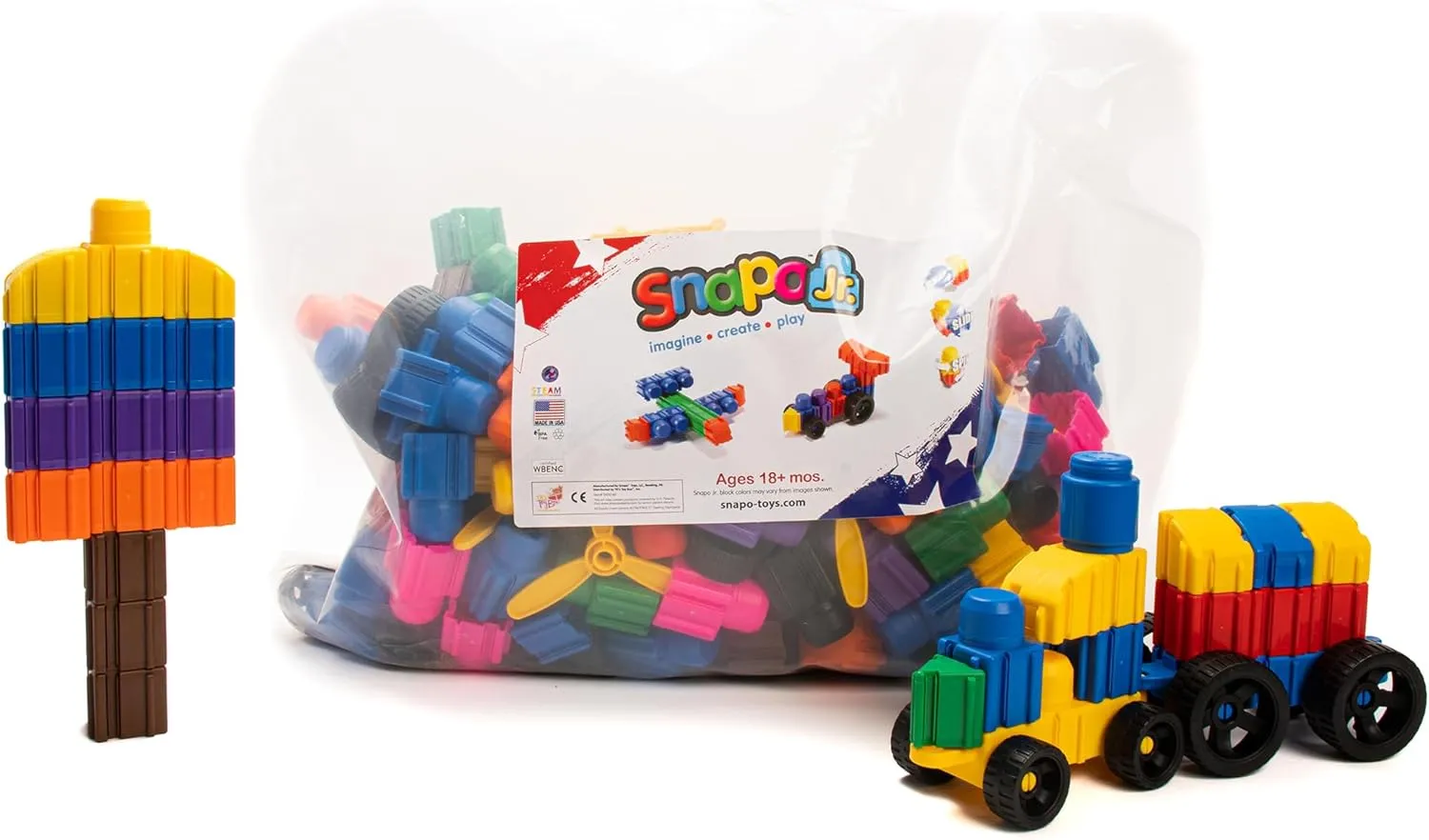 Ultimate Builder's Kit - 250 pcs - Colorful Blocks & Wheels, Connect On All 6 Sides, Build 3D-Slide-Rotate, STEM Toy, Toddler Kids Age 18mo 