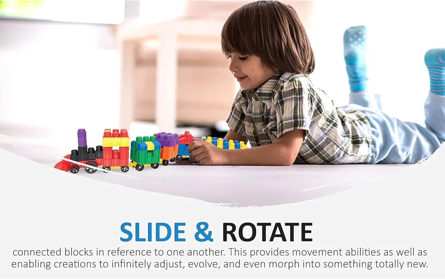 Ultimate Builder's Kit - 250 pcs - Colorful Blocks & Wheels, Connect On All 6 Sides, Build 3D-Slide-Rotate, STEM Toy, Toddler Kids Age 18mo 