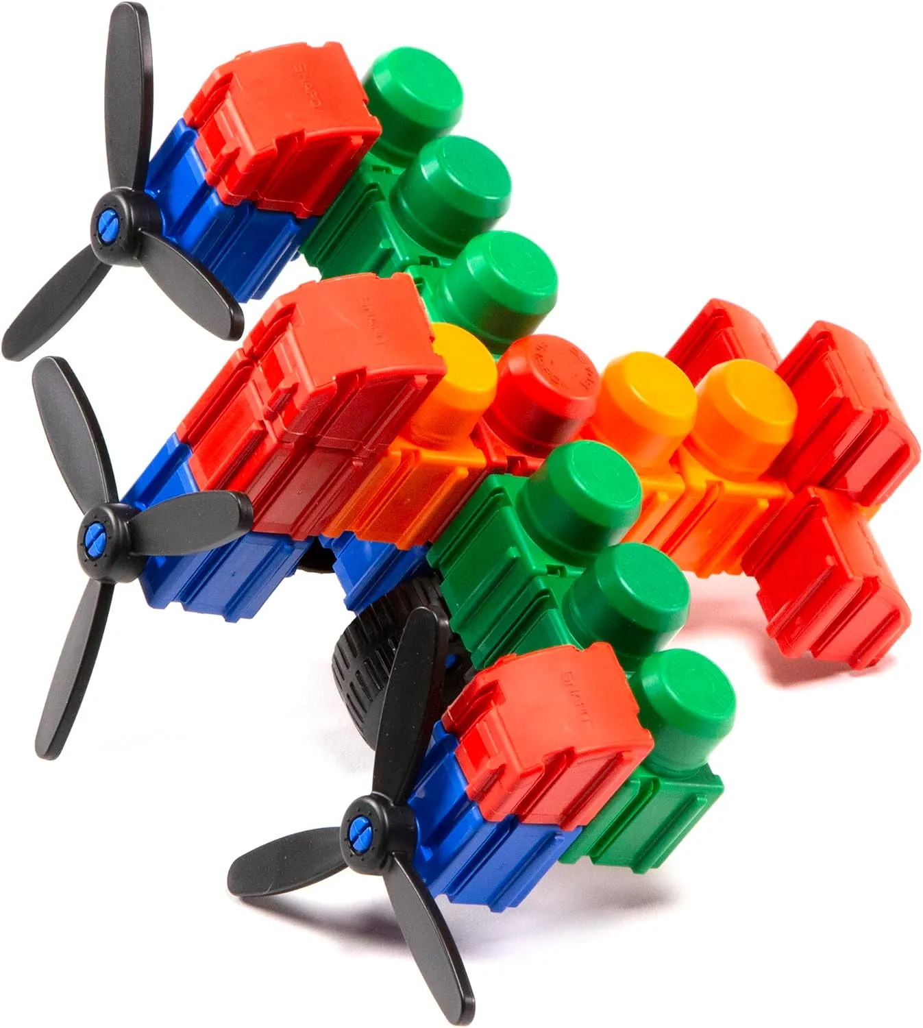 Ultimate Builder's Kit - 250 pcs - Colorful Blocks & Wheels, Connect On All 6 Sides, Build 3D-Slide-Rotate, STEM Toy, Toddler Kids Age 18mo 