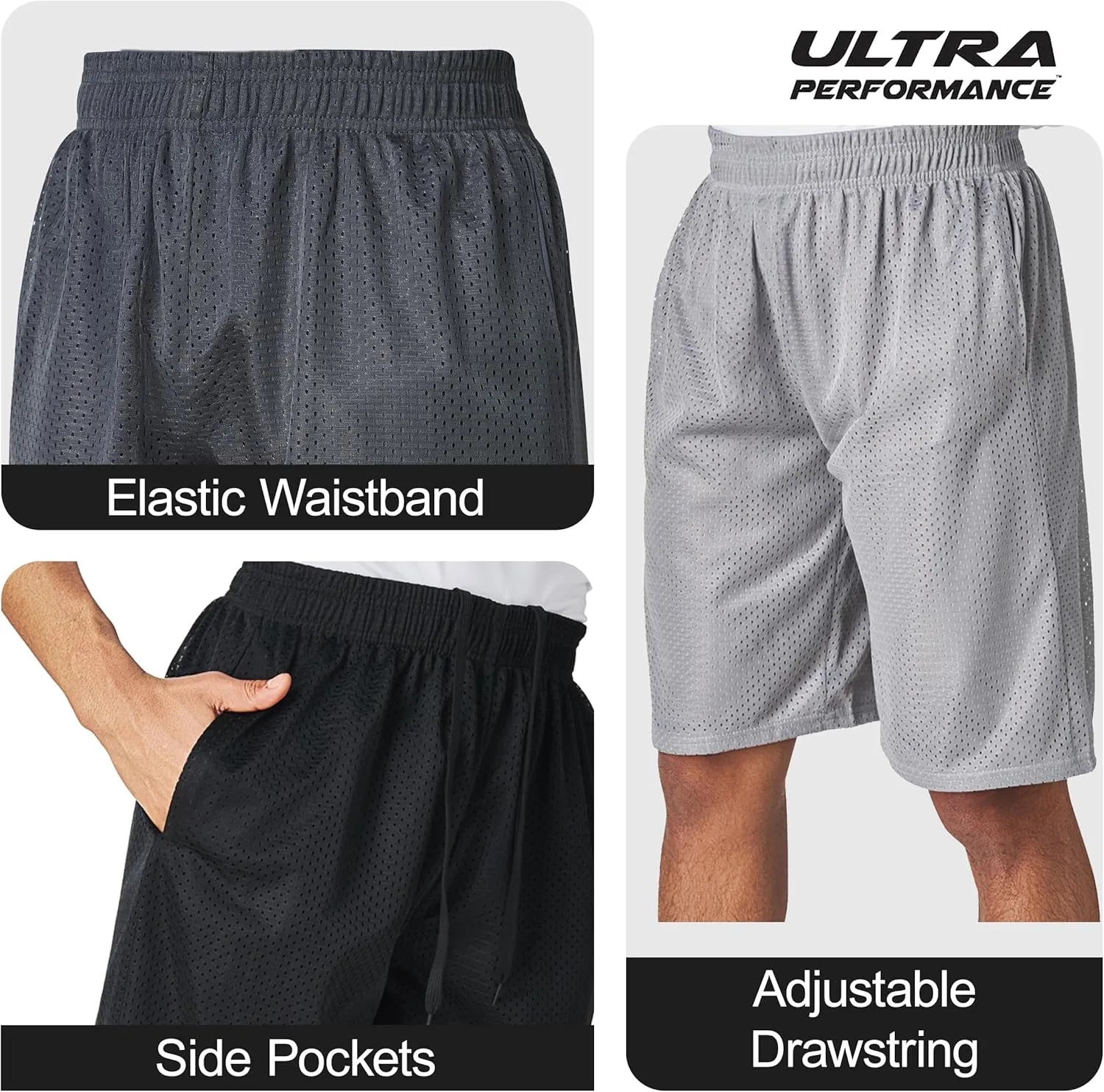 Ultra Performance Men's Athletic Mesh Short's 3 Pack Mens Basketball Shorts Gym Workout & Sport Short with Pockets for Men