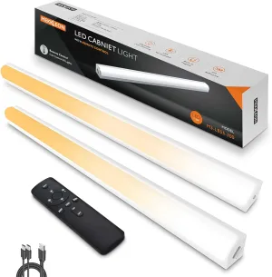 Under Cabinet Lights Remote Control,2 Pack Magnetic Dimmable Closet Lights,USB Rechargeable Wireless LED Shop Light,Ceiling and Under Counter Lights for Kitchen (White, 30CM)