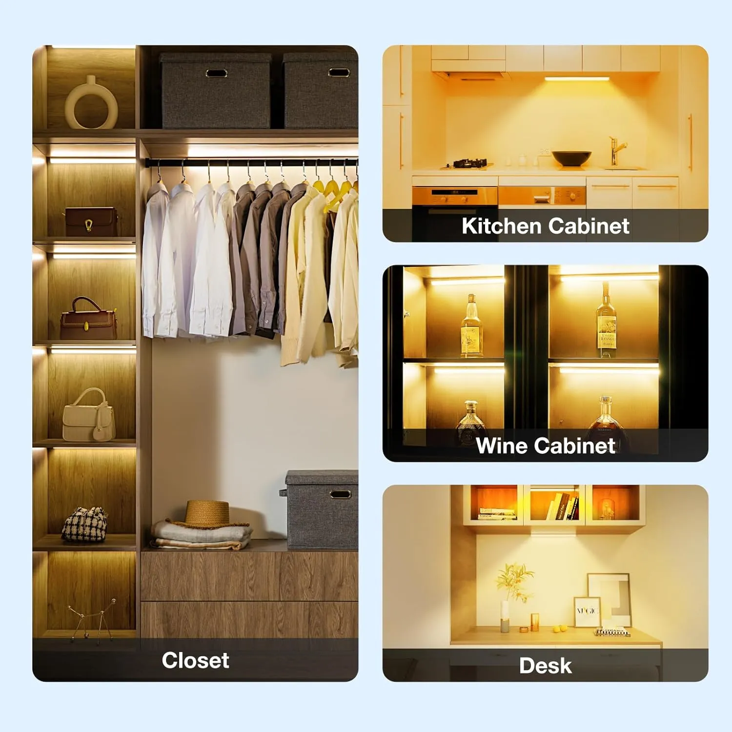 Under Cabinet Lights Remote Control,2 Pack Magnetic Dimmable Closet Lights,USB Rechargeable Wireless LED Shop Light,Ceiling and Under Counter Lights for Kitchen (White, 30CM)