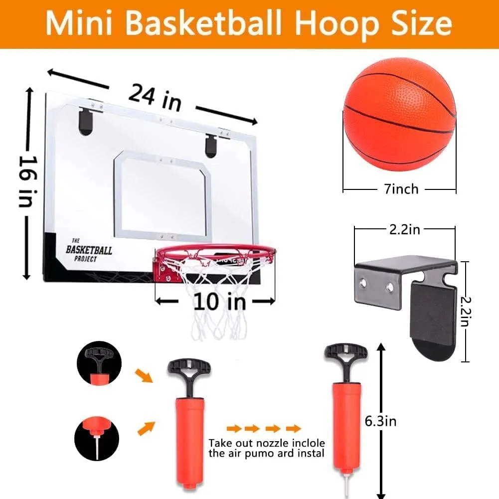 Upgrade Basketball Hoop Set for Kids-Extra Large 24''x 16''Pro Indoor Basketball Hoop for Door & Wall with 3 Balls, Complete Accessories, Basketball Toy Gift Perfect for Boys Girls Teens Adults