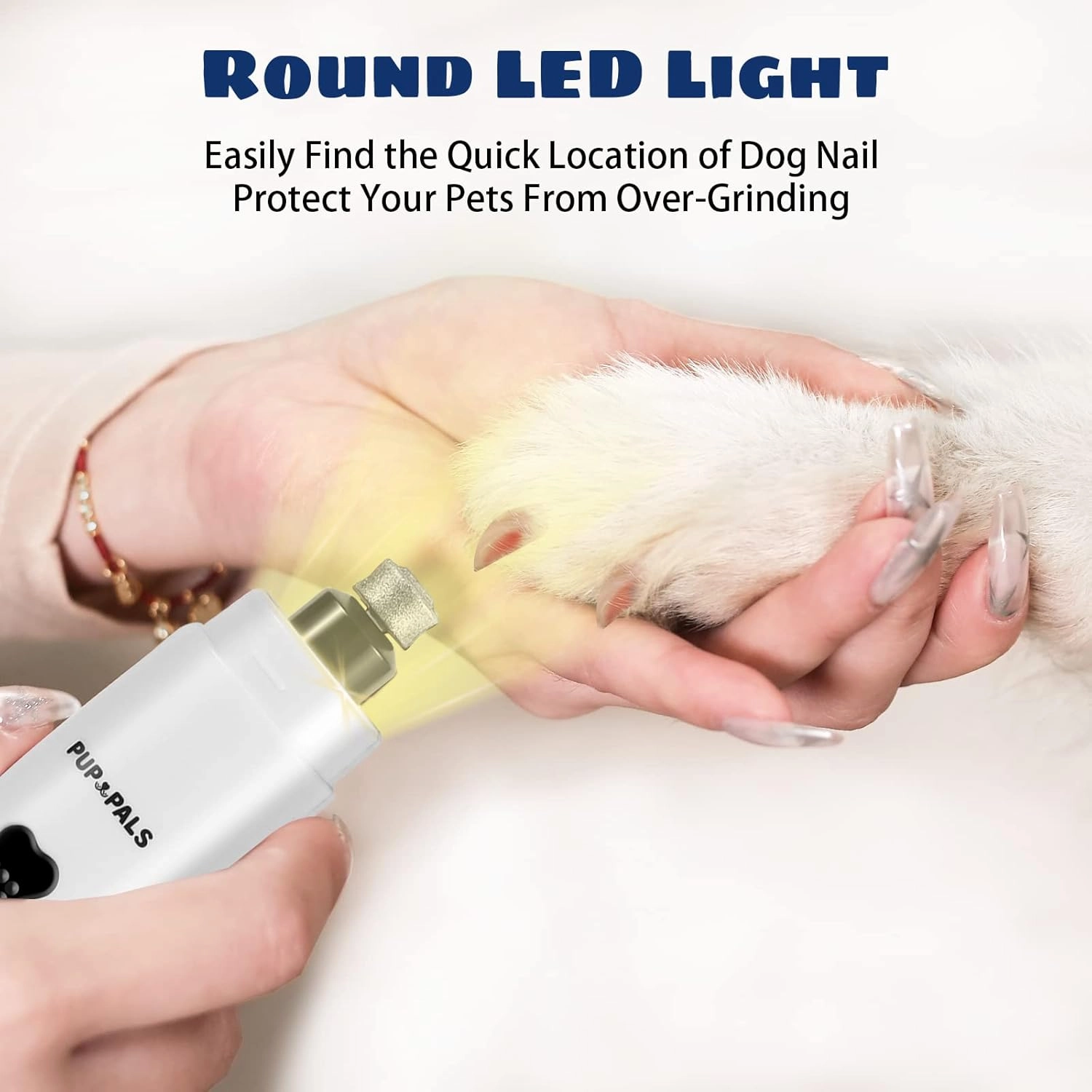 Upgrade Dog Nail Grinder with 5 LED Shadow Free Light, Dog Nail Trimmer Protect Pet Paws from Over Grinding with 2 Speed Super Power Motor, with one aditional Concave-Shaped Replacement Head