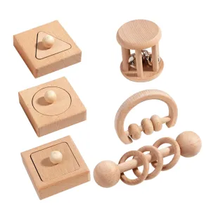 UPKOCH 1 Set Montessori Shape Matching Wooden Rattles with Interactive Sounds Sensory Development Plaything for Newborns Boys for Early Learning