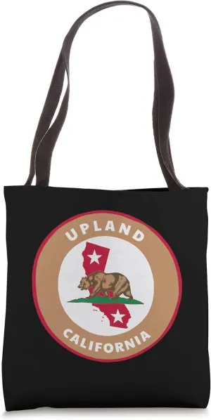 Upland California CA Flag and Bear Badge Souvenir Tote Bag