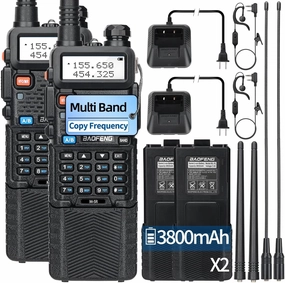 UV-5R New Ver. Ham Radio Long Range Handheld UV5R Walkie Talkies High Power Rechargeable 3800mAh Battery Multi Band Copy Frequency M-5R 5RX Two Way Radio with High Gain Antenna,2 Pack