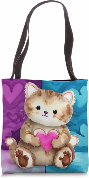 Valentine's Day Love Heart Cat Teddy Girlfriend Fiancée Wife Tote Bag