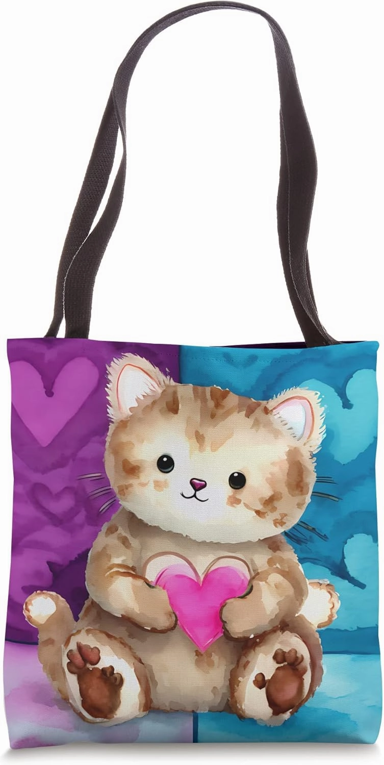 Valentine's Day Love Heart Cat Teddy Girlfriend Fiancée Wife Tote Bag