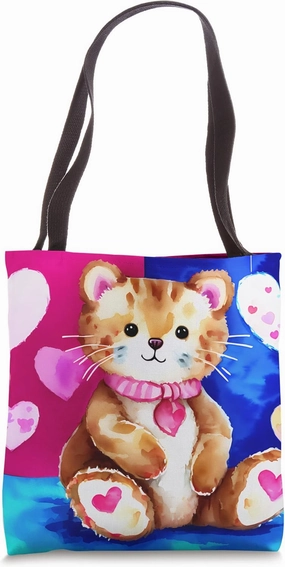 Valentine's Day Love Heart Cat Teddy Girlfriend Fiancée Wife Tote Bag