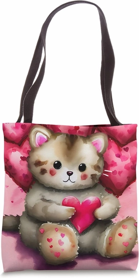 Valentine's Day Love Heart Cat Teddy Girlfriend Fiancée Wife Tote Bag