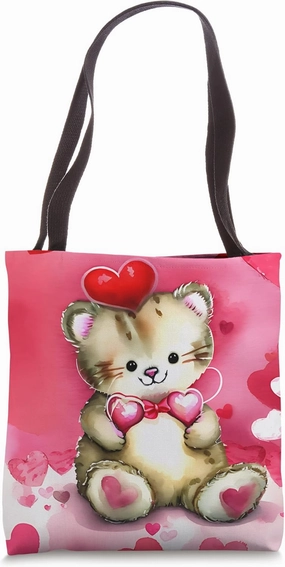 Valentine's Day Love Heart Cat Teddy Girlfriend Fiancée Wife Tote Bag