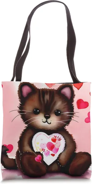 Valentine's Day Love Heart Cat Teddy Girlfriend Fiancée Wife Tote Bag