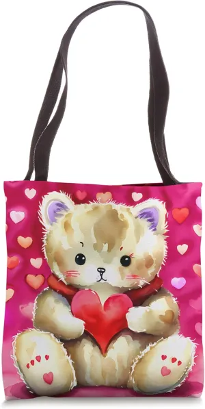 Valentine's Day Love Heart Cat Teddy Girlfriend Fiancée Wife Tote Bag