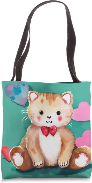 Valentine's Day Love Heart Cat Teddy Girlfriend Fiancée Wife Tote Bag