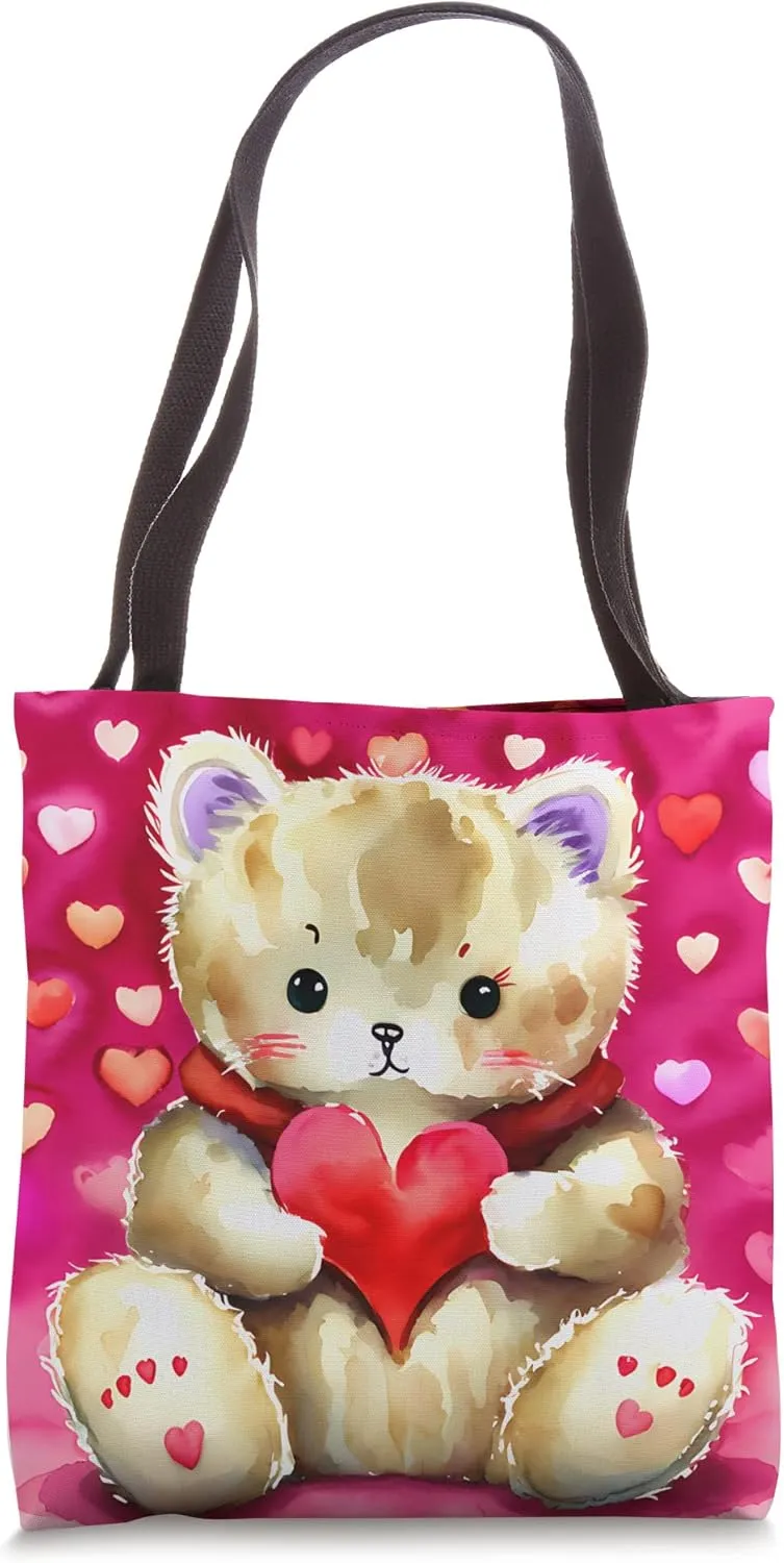 Valentine's Day Love Heart Cat Teddy Girlfriend Fiancée Wife Tote Bag