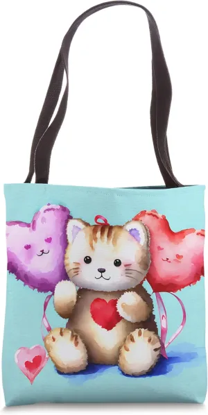 Valentine's Day Love Heart Cat Teddy Girlfriend Fiancée Wife Tote Bag