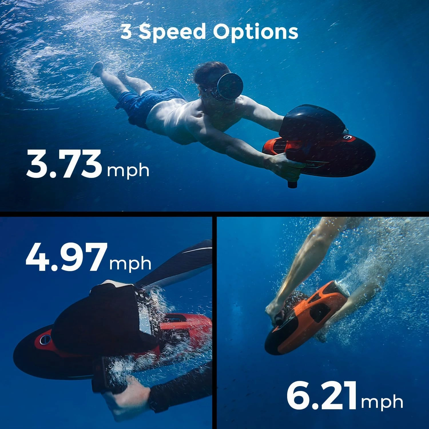 Vapor Pump-Jet Underwater Scooter 3 Gear Speed 60 Minutes 6.21mph 46lbf for Free Diving Scuba Diving Snorkeling Recreational Toys for Yachts and Boats