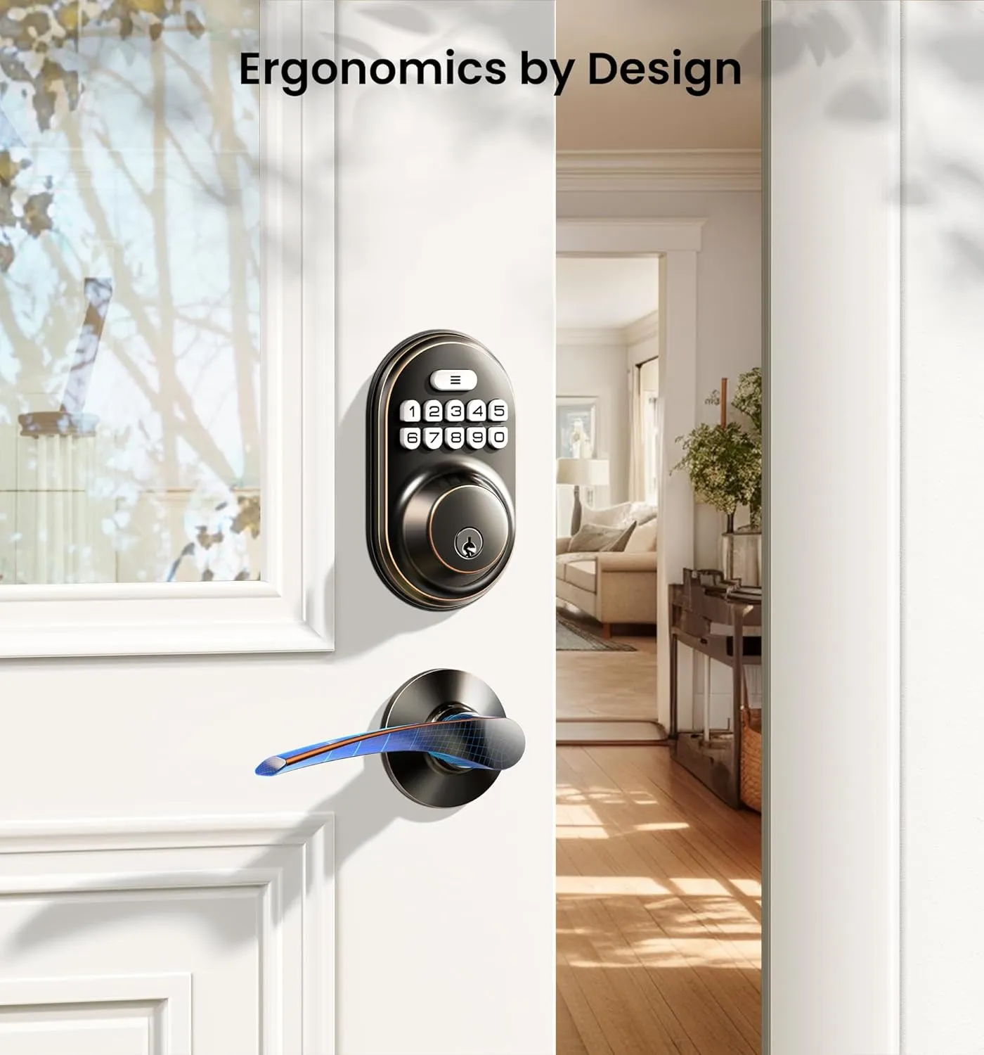 Veise Keyless Entry Door Lock with 2 Lever Handles - Electronic Keypad Deadbolt, Auto Lock, Back Lit & Easy Installation Design, Front Door Handle Sets, Oil Rubbed Bronze