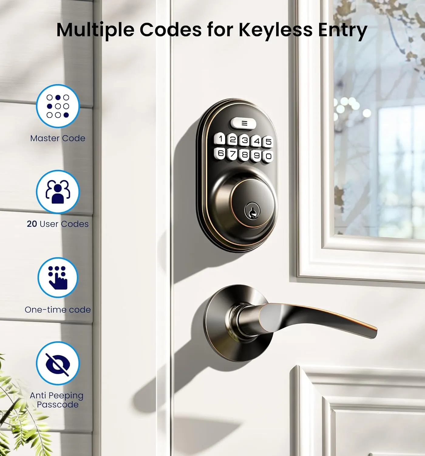 Veise Keyless Entry Door Lock with 2 Lever Handles - Electronic Keypad Deadbolt, Auto Lock, Back Lit & Easy Installation Design, Front Door Handle Sets, Oil Rubbed Bronze