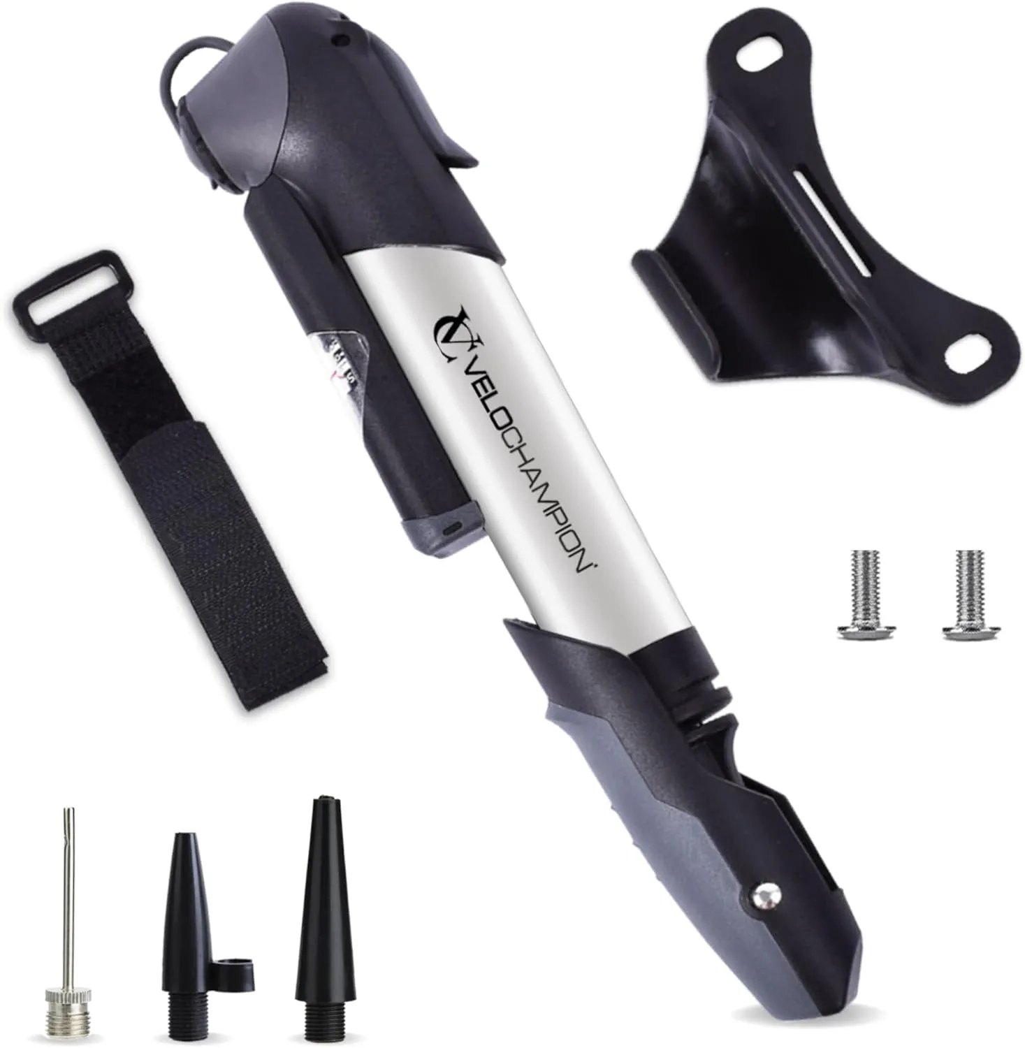 VeloChampion Alloy Mini Bike Pump Suitable for Presta, Schrader and Dunlop - Portable, Compact, Durable and Easy to Use