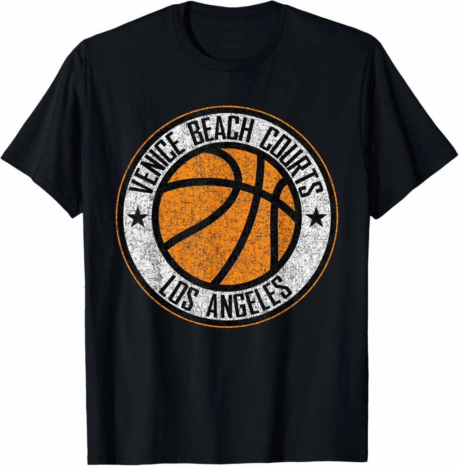 Venice Beach Basketball Court Circle Distressed Print T-Shirt