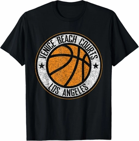 Venice Beach Basketball Court Circle Distressed Print T-Shirt