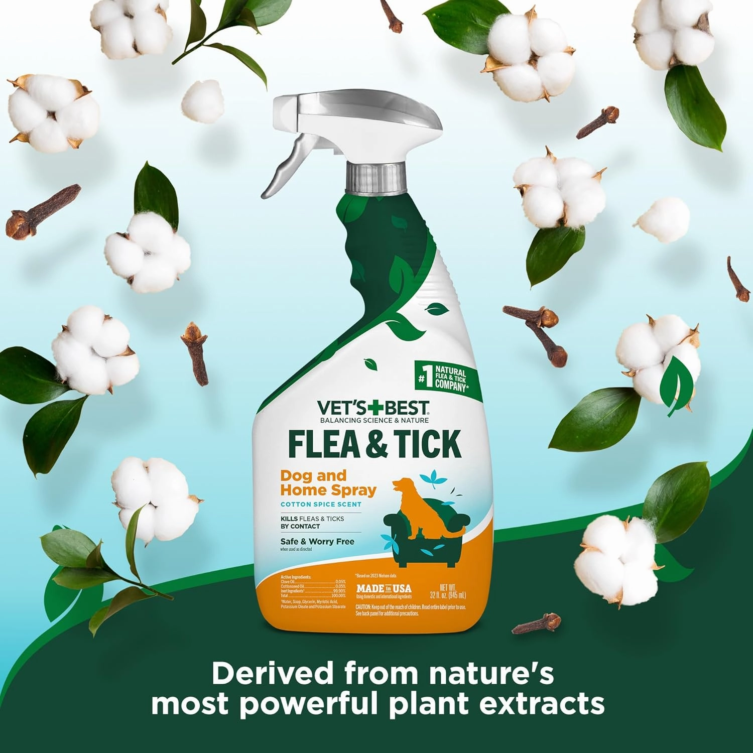 Vet's Best Flea & Tick Home Spray for Dogs – Cotton Spice Scent Dog Flea & Tick Aid – Made in The USA – Flea & Tick Home Spray – Flea Protection for Dogs – 32 oz, Pack of 2