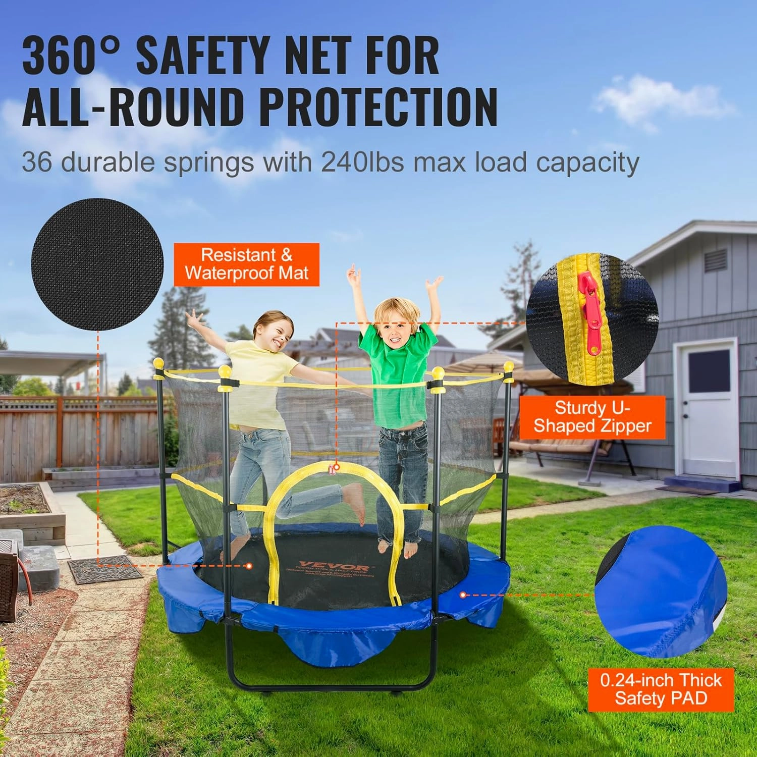 VEVOR Kids Trampolin, 56x36 / 4FT /5FT inch Indoor Outdoor Trampoline, Foldable Mini Trampoline with Handle, Rebounder Trampoline for Toddlers, Birthday Gift for 3  Years Children, Boys Girls for Fun