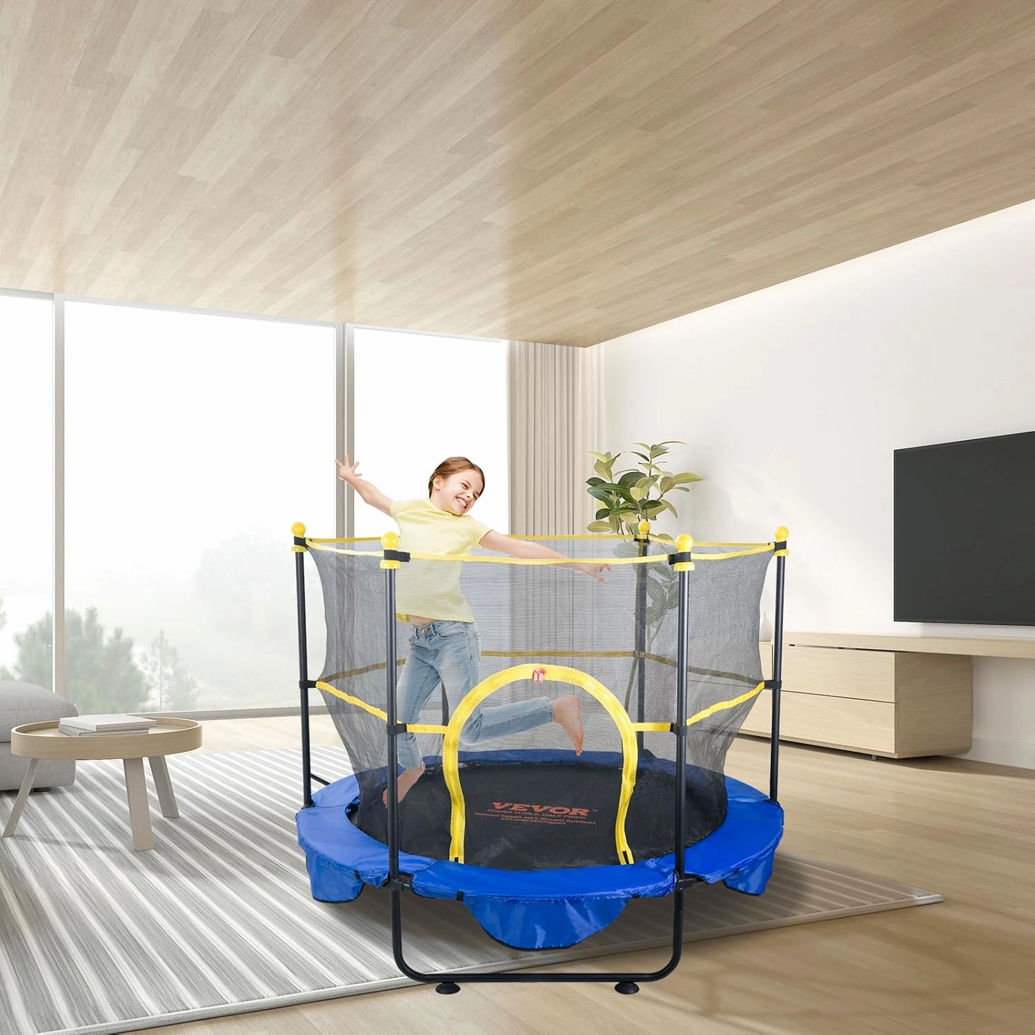 VEVOR Kids Trampolin, 56x36 / 4FT /5FT inch Indoor Outdoor Trampoline, Foldable Mini Trampoline with Handle, Rebounder Trampoline for Toddlers, Birthday Gift for 3  Years Children, Boys Girls for Fun