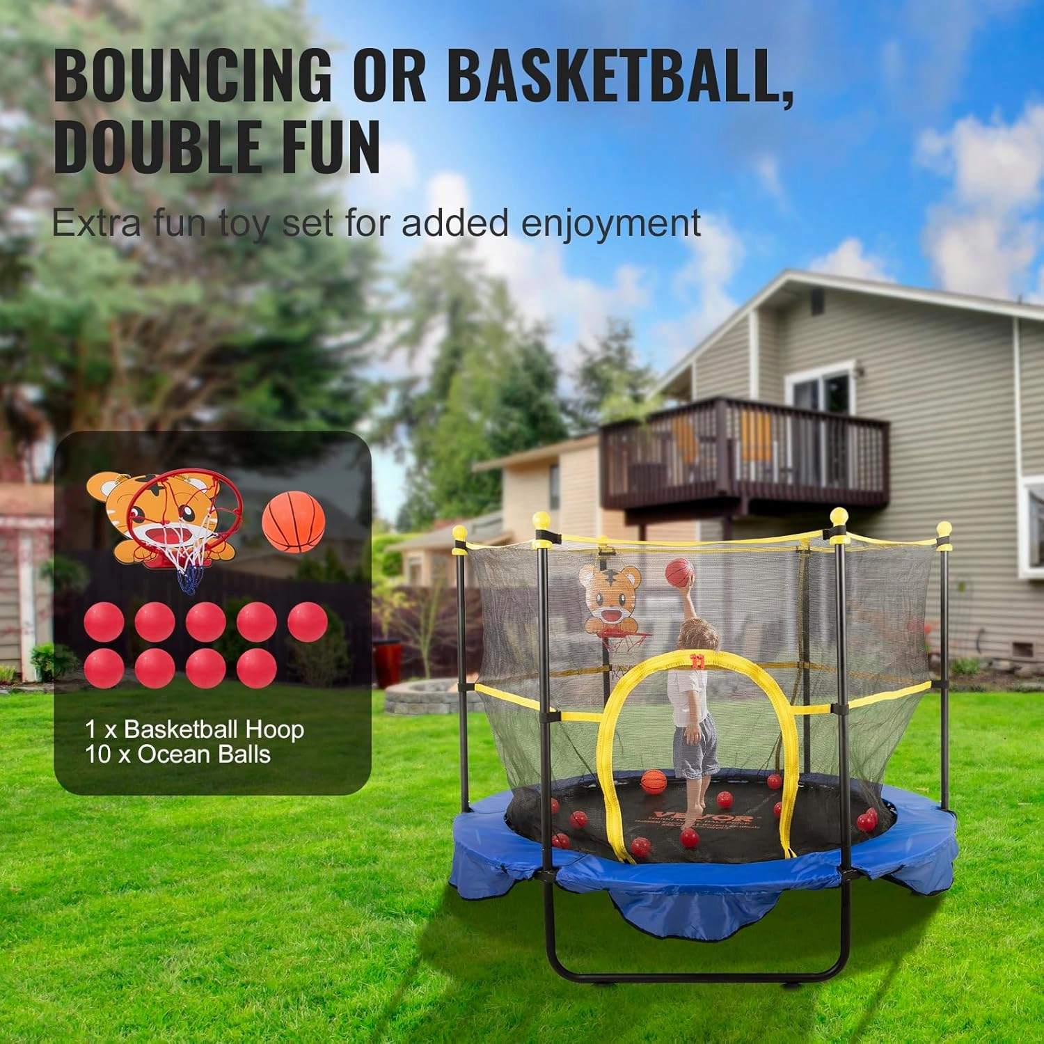 VEVOR Kids Trampolin, 56x36 / 4FT /5FT inch Indoor Outdoor Trampoline, Foldable Mini Trampoline with Handle, Rebounder Trampoline for Toddlers, Birthday Gift for 3  Years Children, Boys Girls for Fun