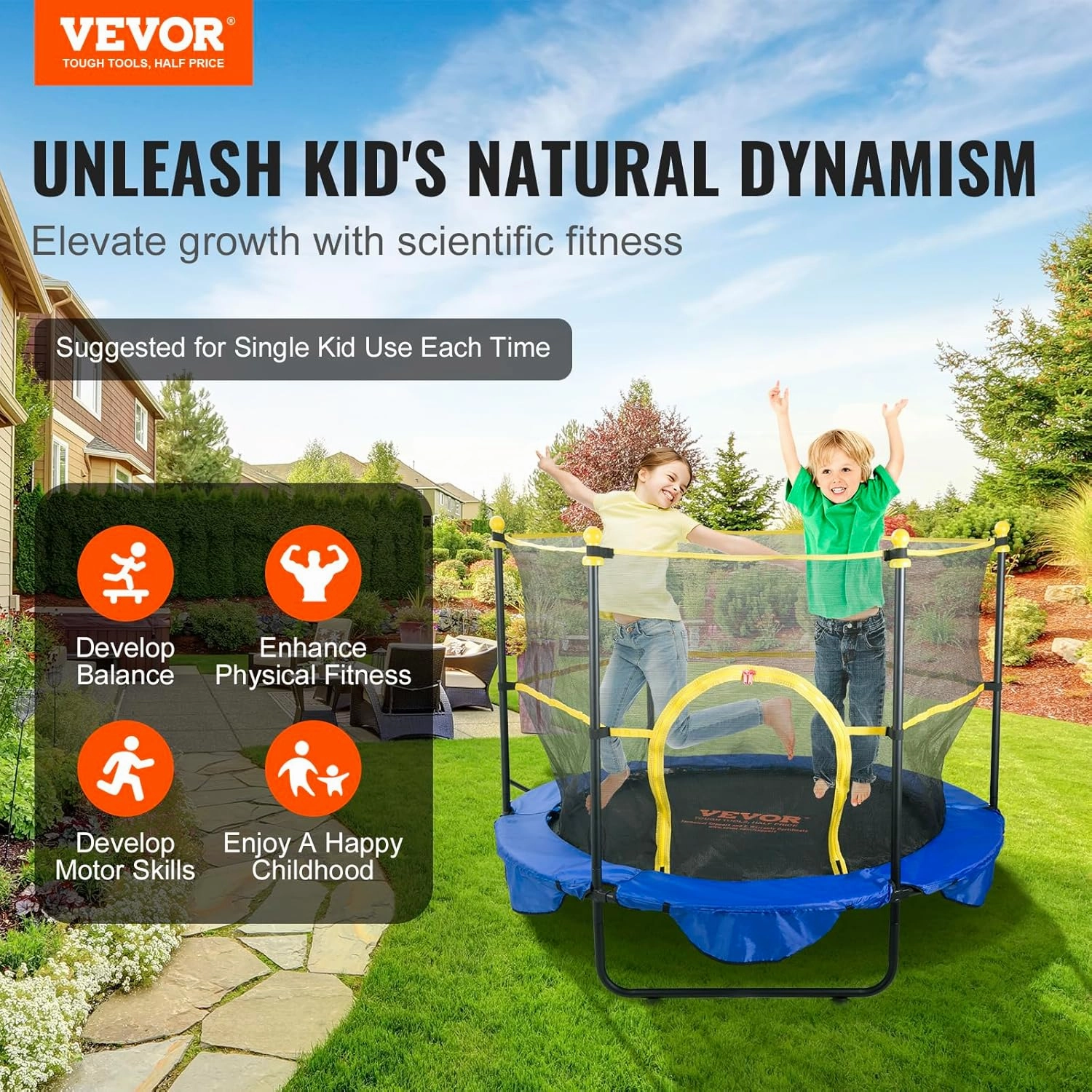 VEVOR Kids Trampolin, 56x36 / 4FT /5FT inch Indoor Outdoor Trampoline, Foldable Mini Trampoline with Handle, Rebounder Trampoline for Toddlers, Birthday Gift for 3  Years Children, Boys Girls for Fun