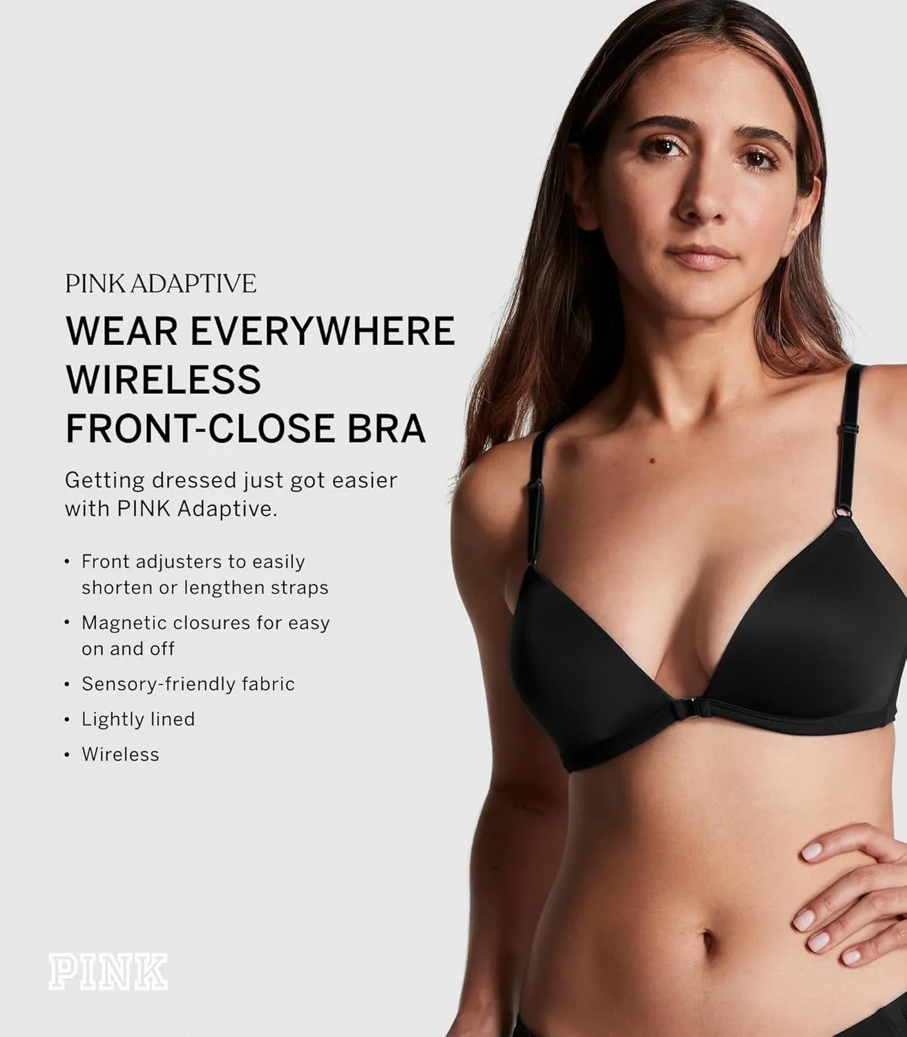 Victoria's Secret Women's Pink Wear Everywhere Adaptive Front Close Lightly Lined Wireless Bra, Bras for Women (32A-38DD)