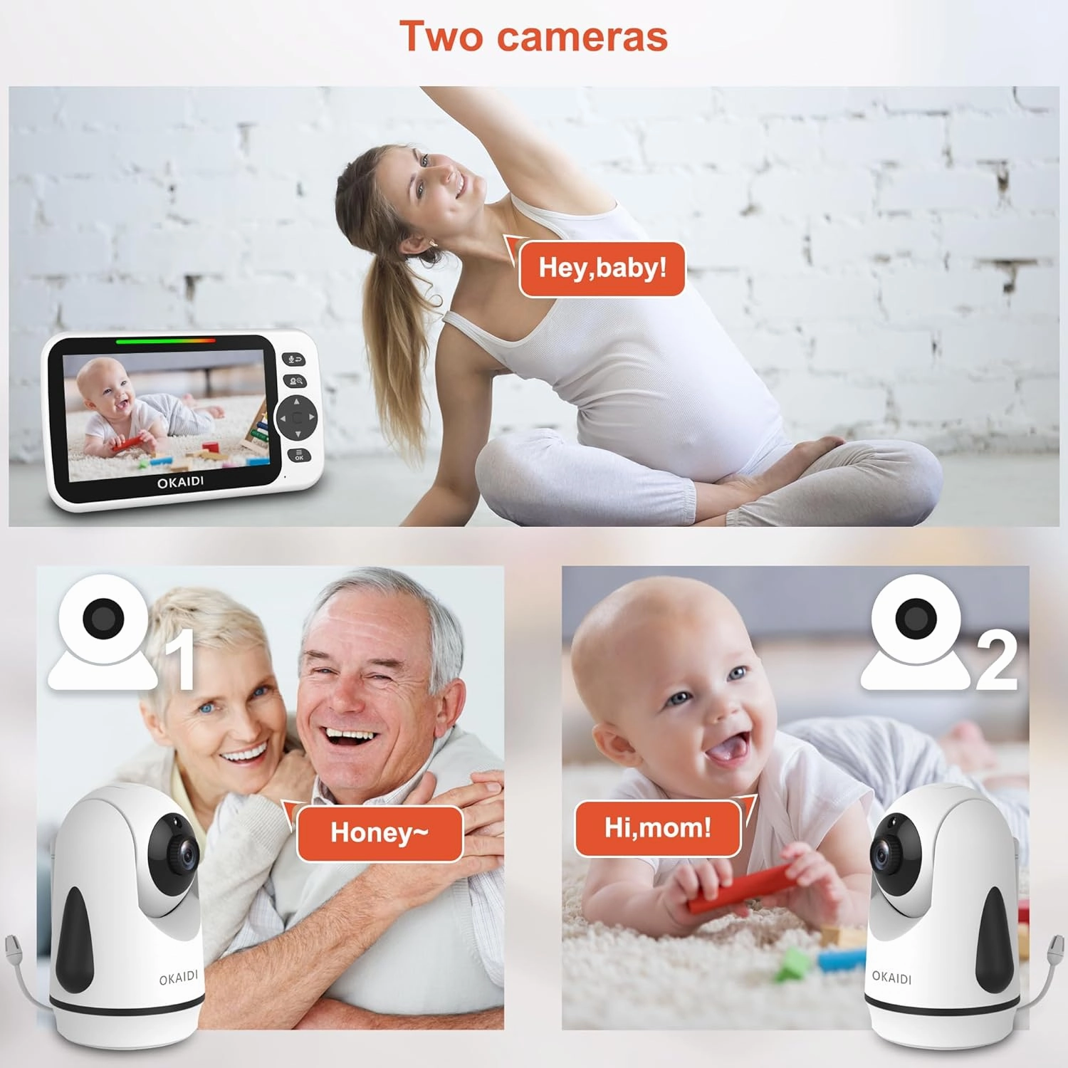 Video Baby Monitor with 2 Cameras, 5" Display Baby Monitor No WiFi, 30H Battery and 1000ft Range, Remote Pan-Tilt-Zoom Baby Camera, 2-Way Talk, 8 Lullabies, Baby Monitor for Baby Pet Elderly