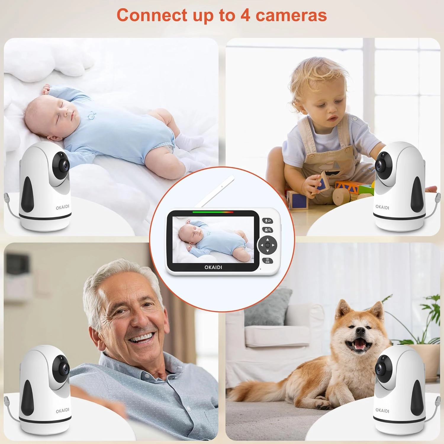 Video Baby Monitor with 2 Cameras, 5" Display Baby Monitor No WiFi, 30H Battery and 1000ft Range, Remote Pan-Tilt-Zoom Baby Camera, 2-Way Talk, 8 Lullabies, Baby Monitor for Baby Pet Elderly