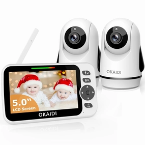 Video Baby Monitor with 2 Cameras, 5" Display Baby Monitor No WiFi, 30H Battery and 1000ft Range, Remote Pan-Tilt-Zoom Baby Camera, 2-Way Talk, 8 Lullabies, Baby Monitor for Baby Pet Elderly