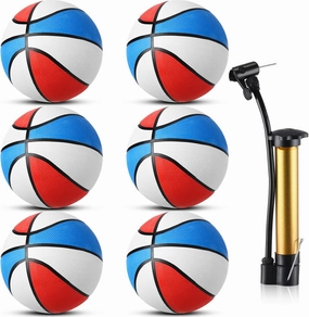 Vinsot 6 Pack Mini Rubber Basketballs with Pump 7 Inch Red, White and Blue Mini Basketball Set Bulk Small Basket Balls for Indoor, Outdoor, Pool Parties, Game Party Favors