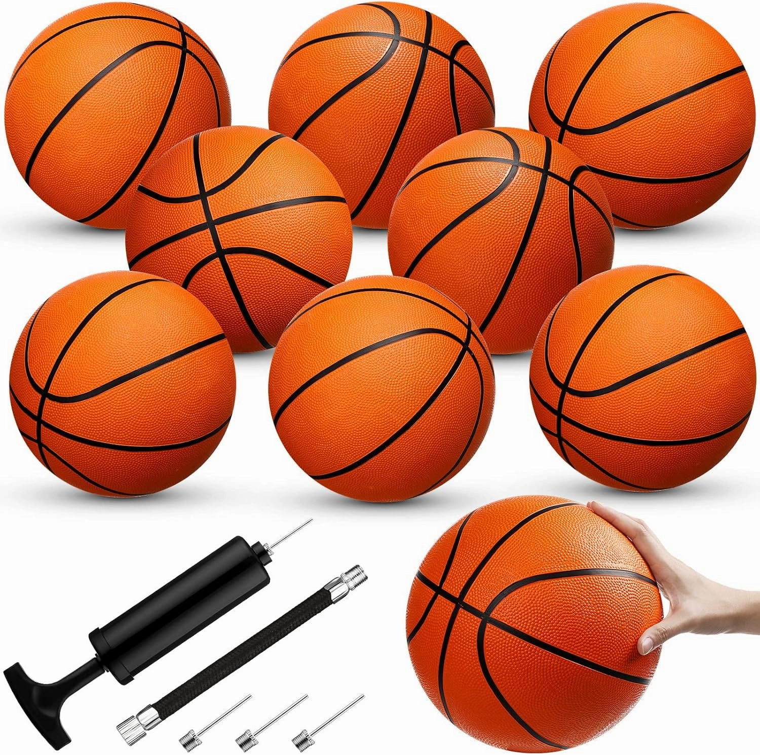 Vinsot 8 Pack Rubber Basketballs Bulk Official Size 6 Basketballs Set with Air Pump Indoor Outdoor Balls for Youth Women Arcade Sport Theme Game Training Practice Supplies