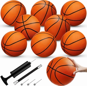Vinsot 8 Pack Rubber Basketballs Bulk Official Size 6 Basketballs Set with Air Pump Indoor Outdoor Balls for Youth Women Arcade Sport Theme Game Training Practice Supplies