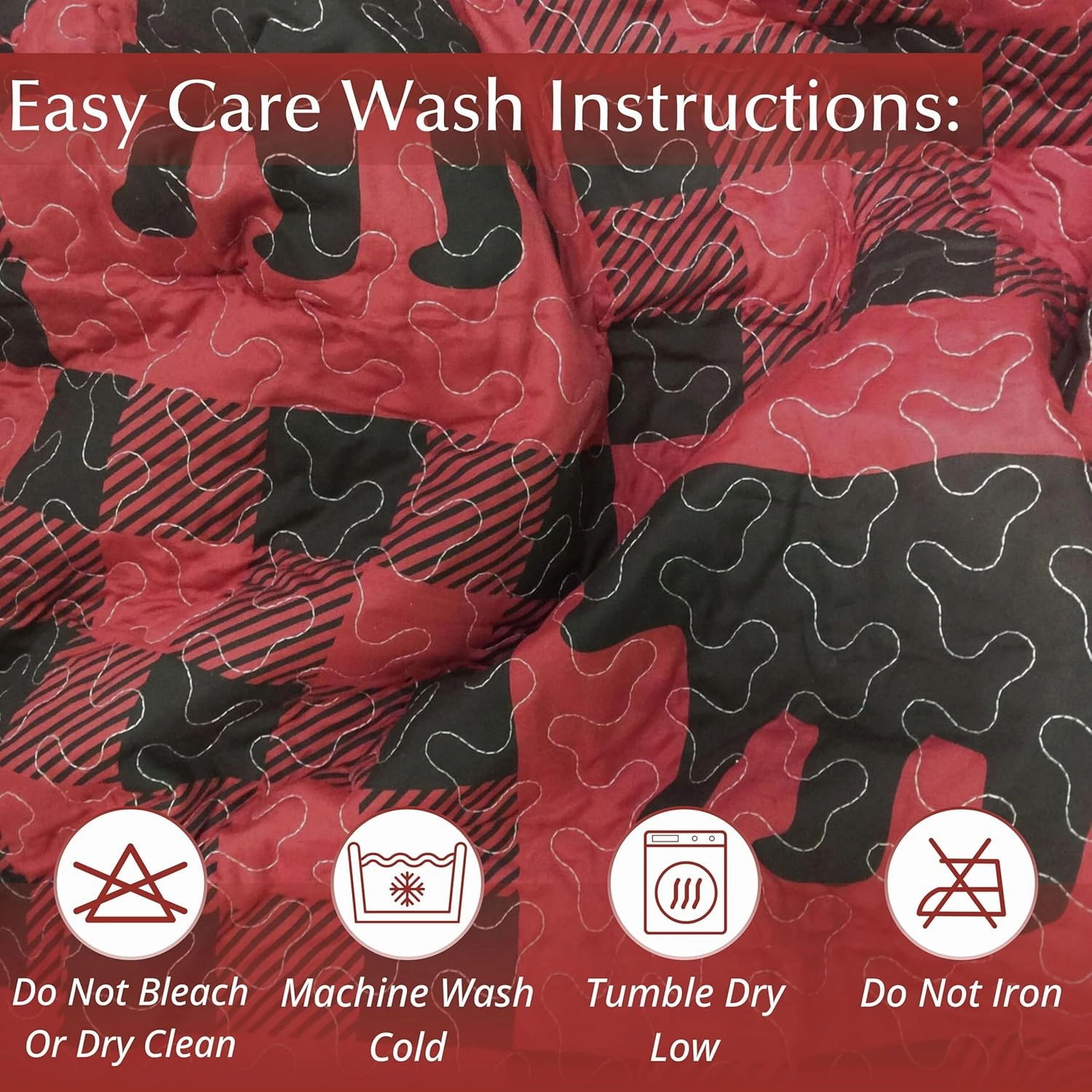 Virah Bella 3 Piece King Lodge Quilt Bedding Set - Buffalo Bear Plaid Red - Rustic Cabin Country Reversible Camping Comforter Set with Decorative Pillow Shams, Red/Black