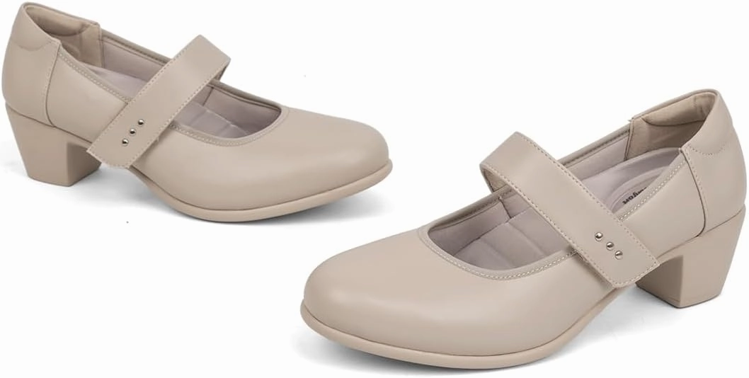 VJH confort Women's Mary Jane Pumps Low Block Chunky Heel Round Toe Dress Work Comfortable Shoes
