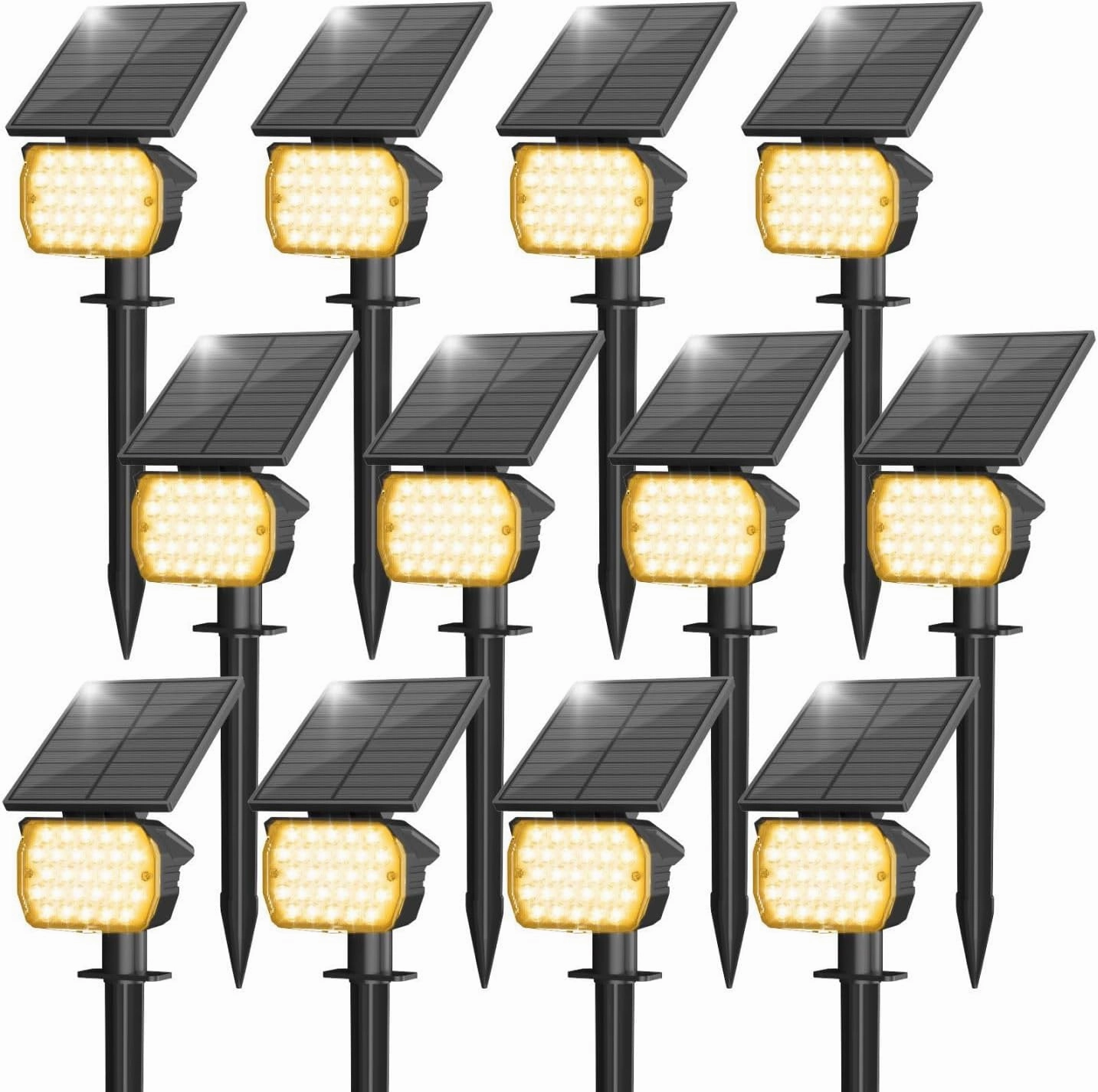 VOLISUN Solar Landscape Spotlights Adjustable Outdoor, Uplights Solar Waterproof IP67, Spot Lights Solar Powered for House,Tree,27 LED with 3 Lighting Modes(12 Pack- Warm White)
