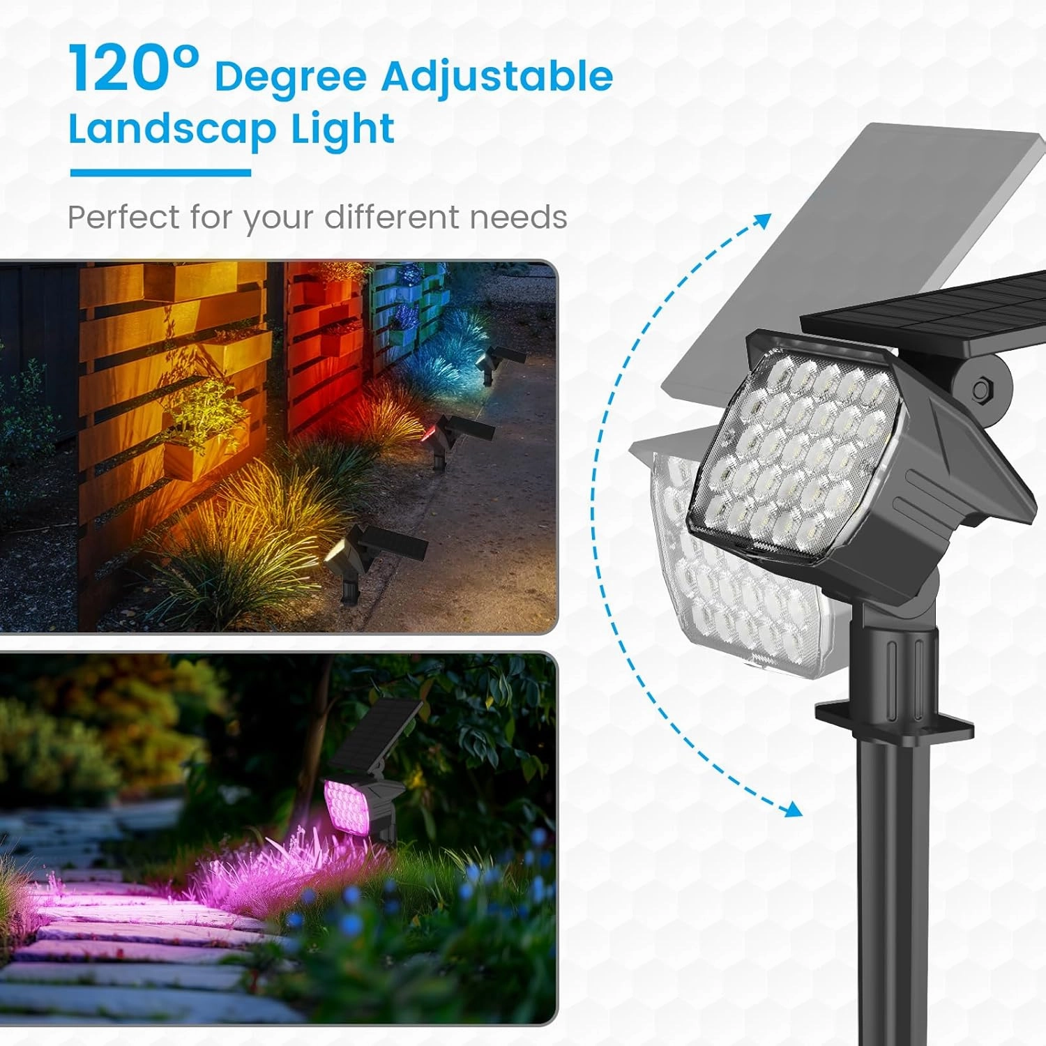 VOLISUN Solar Landscape Spotlights Adjustable Outdoor, Uplights Solar Waterproof IP67, Spot Lights Solar Powered for House,Tree,27 LED with 6 Colors Changing(12 Pack- RGB)